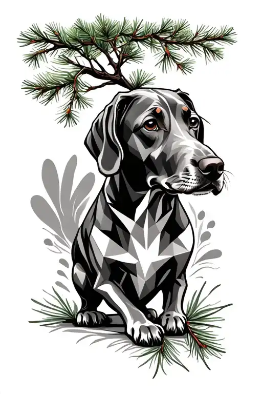 Geometric Pine Tree And Vizsla Dog