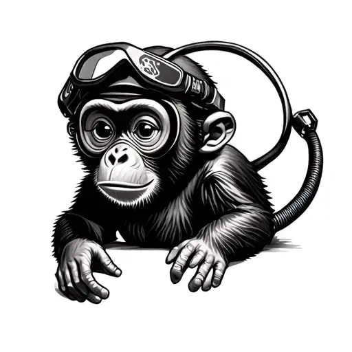 Baby Monkey Wearing Scuba Gear