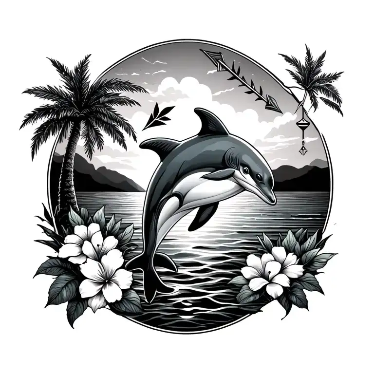 Dolphins Sunrise Sunset Palm Trees Libra Virgo Flowers Arrows