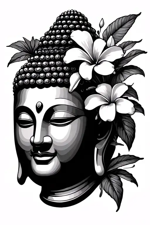 Southeast Asian Landscape With Plumeria Flowers And Buddha