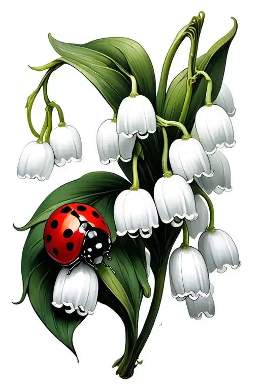 One Steam Of Lily Of The Valley With A Red Ladybug On It