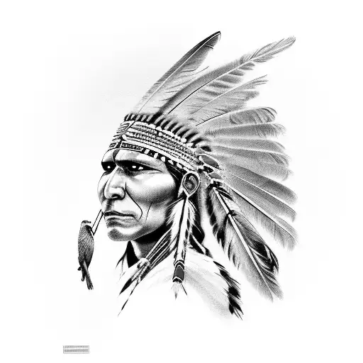 Native Indian Archer With An Eagle On His Shoulder