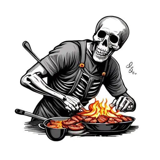 Skeleton With A Bbq Pitmaster Cooking