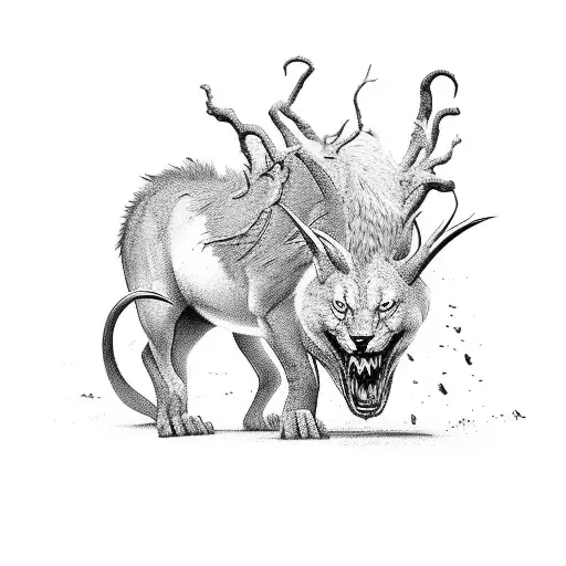 A Fierce Hunting Scene With A Mythical Creature Lurking In The Background