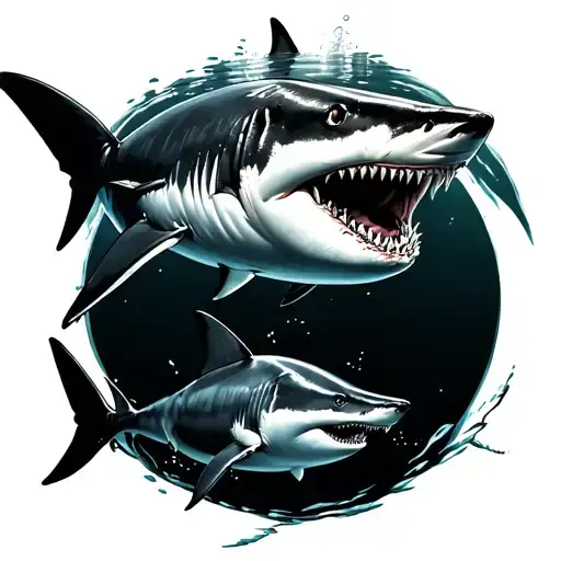 Two Great White Shark Swimming In A Circle From Above