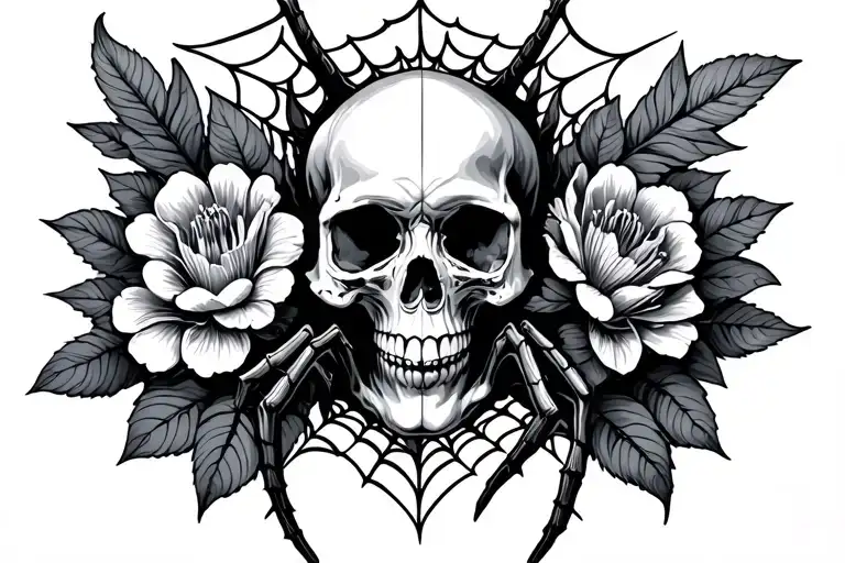 Spider Web & Flowers & Skulls Surrounded