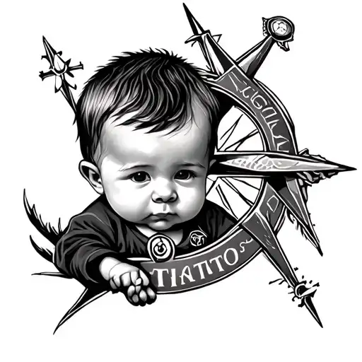 Baby Boy With Cross And Compass Surrounded
