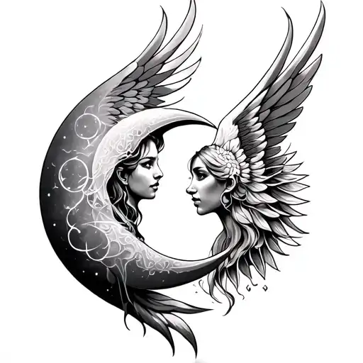 Matching Tattoo For Niece And Aunt Featuring Elements Of Virgo Scorpio Moon Sun Peace Heaven Wings