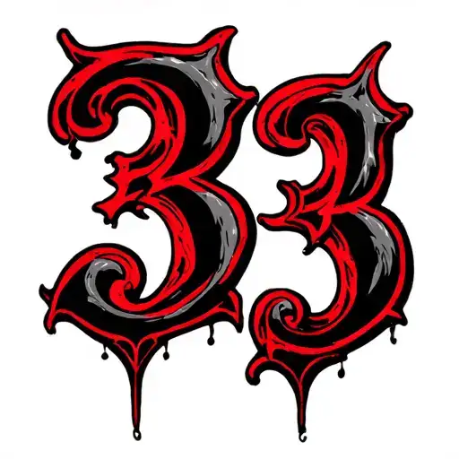 Red 333 Number In A Gothic Font