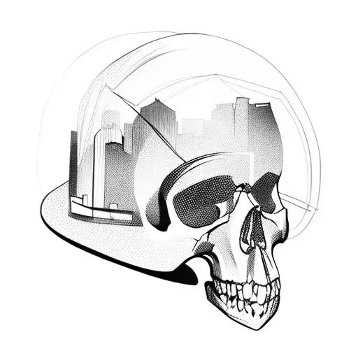 Skull Wearing A Construction Helmet With A New York Cityscape As The Backdrop