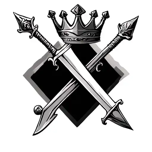 Two Crossed Swords With A Royal Scepter Passing Through A Crown