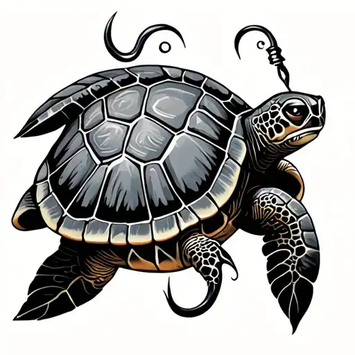 Tribal Sea Turtle With Fishing Hook