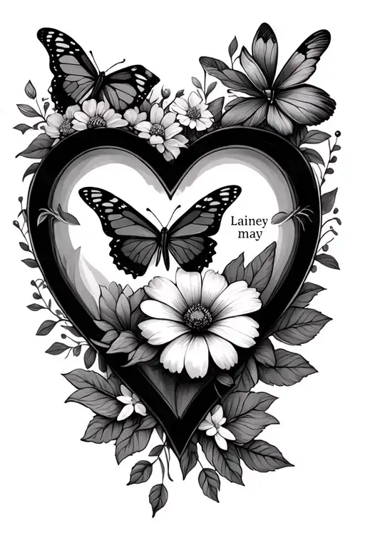 Flowers And Butterflies Intertwined Hearts With The Name Lainey May