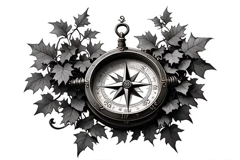 3D Tilted Compass Surrounded By Large Ivy Vines
