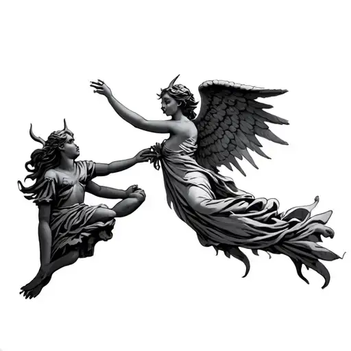 Demon Girl Holding Onto Angel Statue