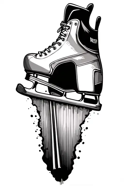 Ice Hockey Skate With A Pair Of Drum Sticks Sticking Out Of The Skate Opening