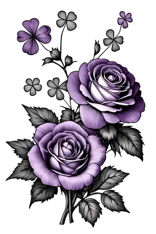 Carnation Flowers Violet Flower Intertwined Rose Intertwined Small 4 Leaf Clover In Bouquet