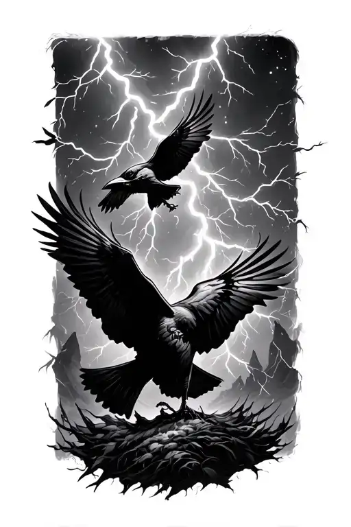 Lightning Storm With Ravens Circling
