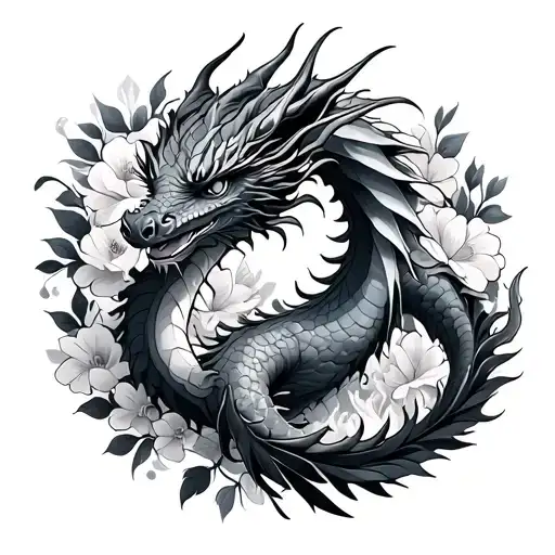 Dragon Surrounded By Floral