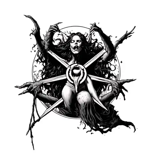 Terrifying Demon Ripping Woman's Guts Out Into A Pentagram