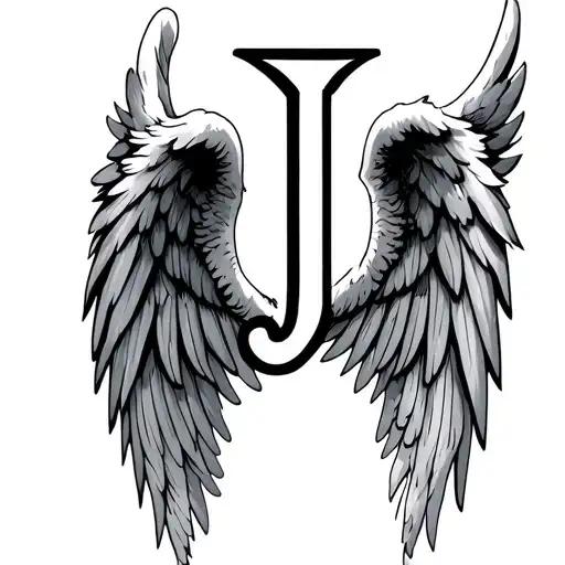 Angel Wings With Letter J In The Middle