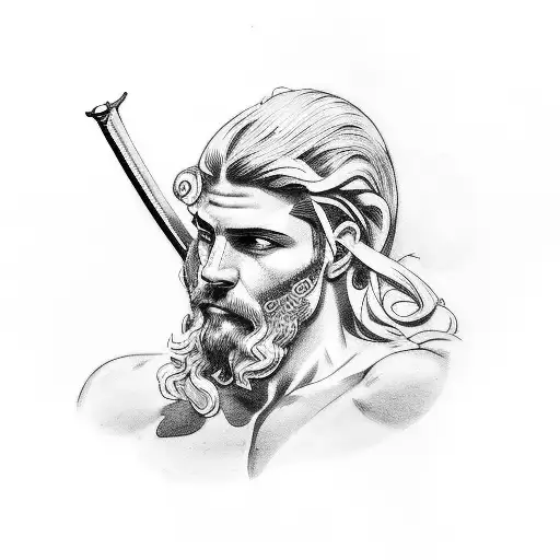 Design Me A Tattoo Of A Greek God And A Cowboy Standing Back To Back