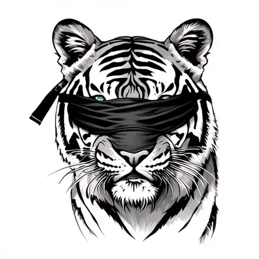 Tiger With Blindfold Covering Her Eyes Aggressive Look