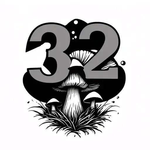 The Number 32 And A Mushroom Combined In A Simple Line