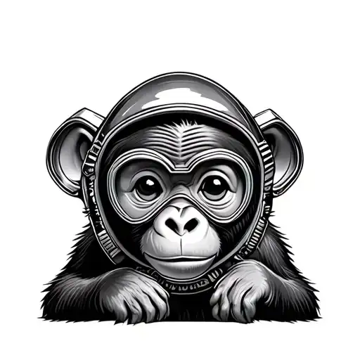 Fine Line Baby Monkey Wearing Scuba Gear