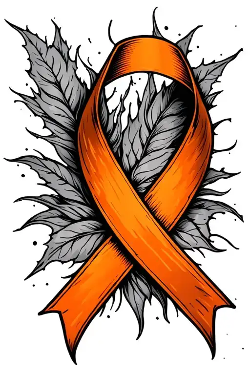 Orange Cancer Ribbon Wrapped Tightly Around Geographic Design