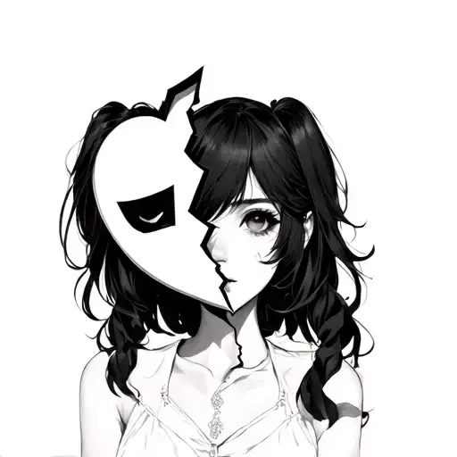 Anime Girl With A Broken Porcelian Mask Split Heart