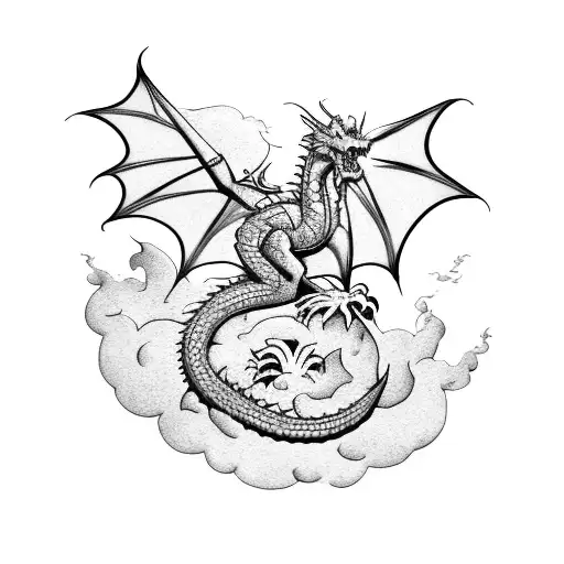 Dragon With Flowers And Clouds