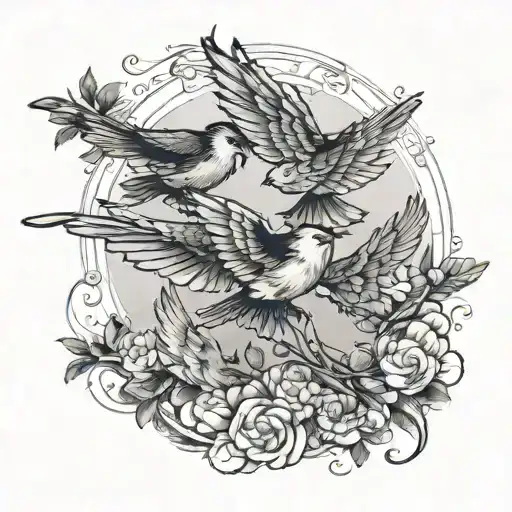 3 Birds Flying Toward Bigger Bird