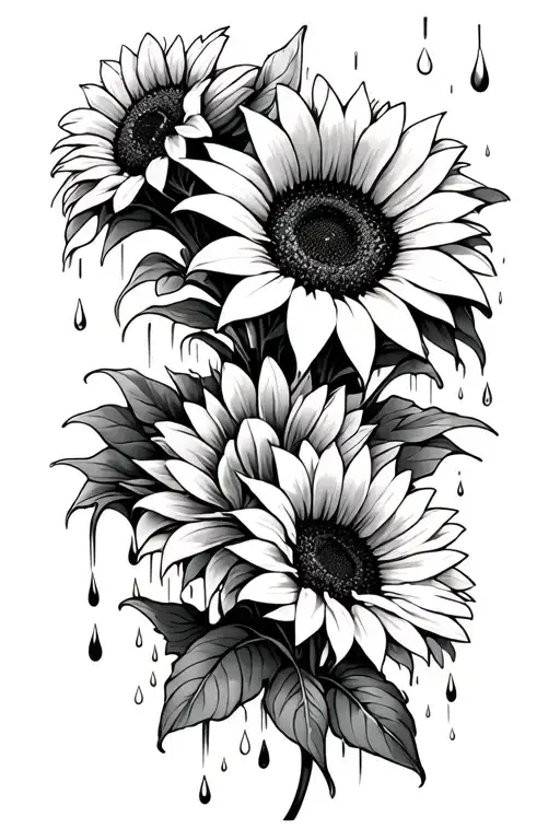 Sunflower Daisy Tiger Lilly Under Rain Falling