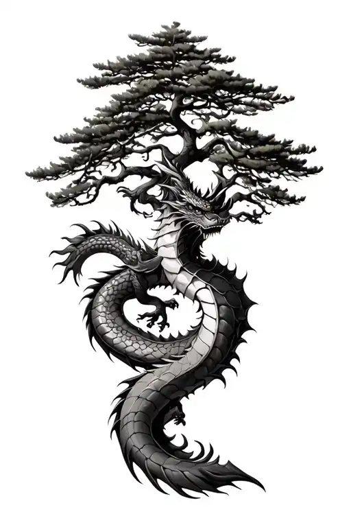 Dragon Wrapped Around A Full Grown Pine Tree