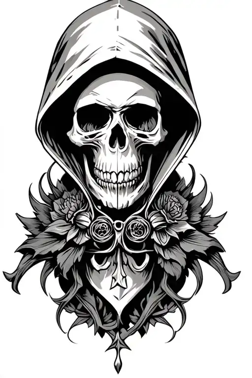 Hooded Skull With Gothic Elements Incorporated
