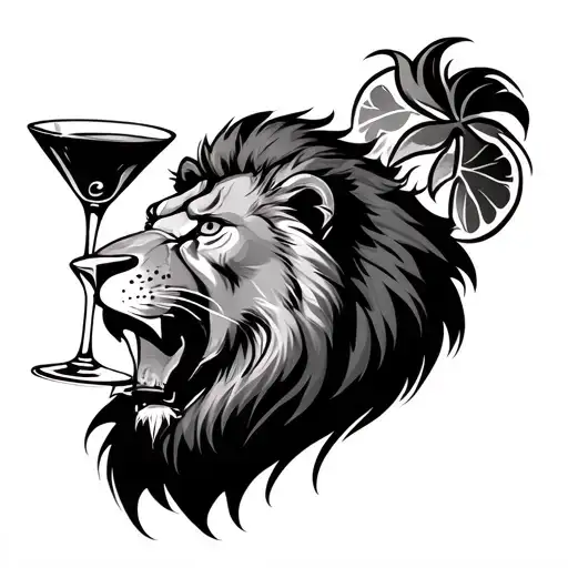 Lion Drinking A Martini