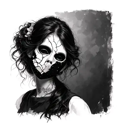 A Girl With A Broken Porcelain Mask Side Profil