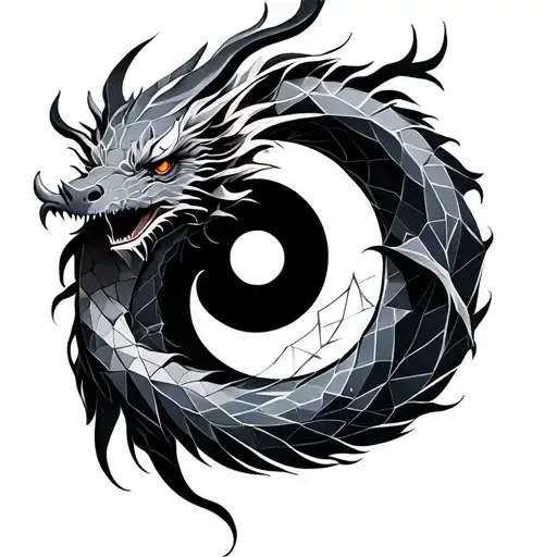 Yin And Yang Dragon With Geometric Design