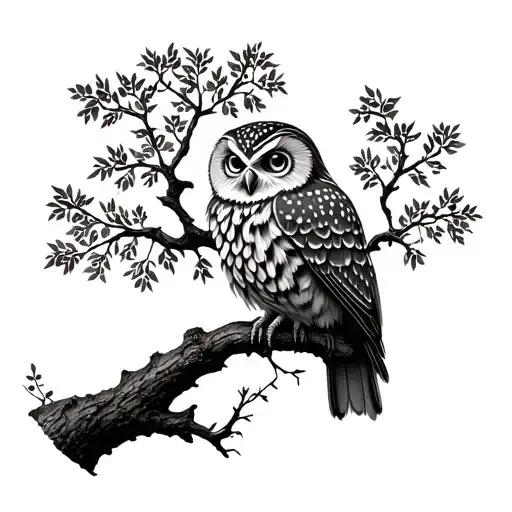 Tree Of Life And Owl Perched On A Branch
