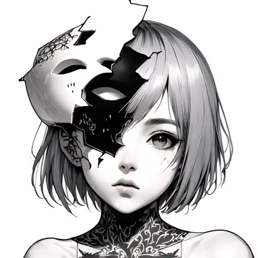 A Anime Girl With A Broken Porcelain Mask