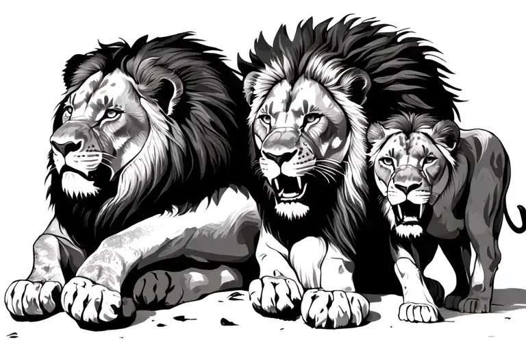 Scared Lion Behind Lionesses