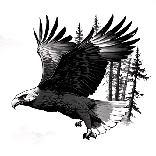 Eagle Soaring Through Trees While It's Thundering