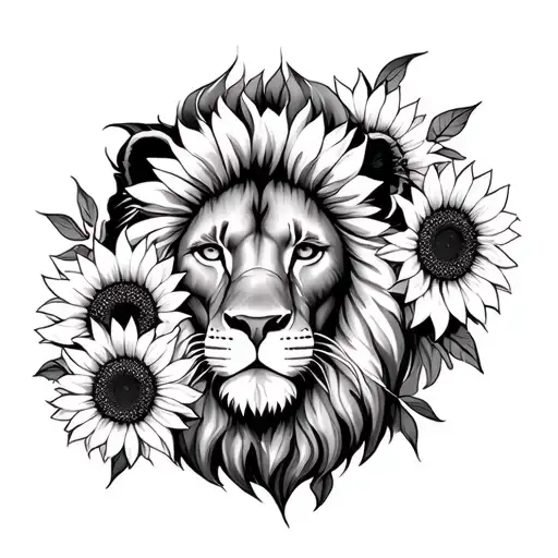 Sunflowers And Lion Head