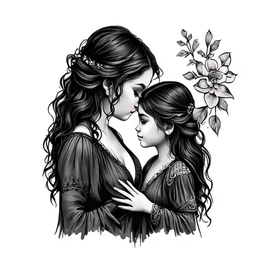 Sketched Mother And Daugher