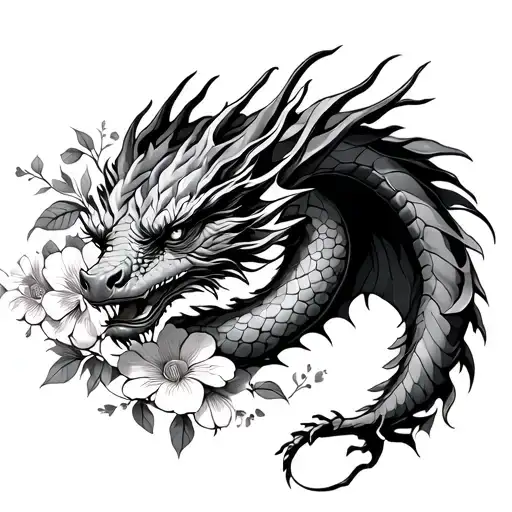 Female Dragon Framed By Floral