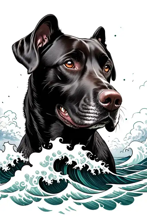 Labrador Dog With Waves Clouds Surrounding