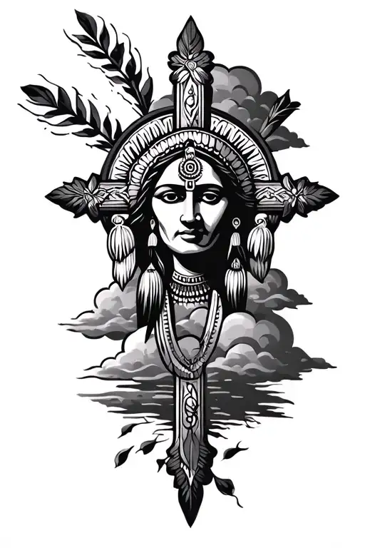 Sicilian Logo And Indian Art With Cross And Clouds