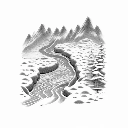 A Serene Mountain Landscape With A Winding River Flowing Through It
