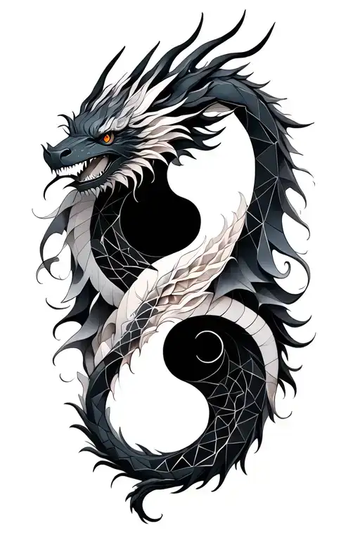 Yin And Yang Dragon With Geometric Design